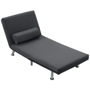 Slaapstoel, klapstoel met bedfunctie, rugkussen, opvouwbare relaxstoel in fluweel look, verstelbare rugleuning, tot 150 kg belastbaar, voor woonkamer, donkergrijs 1