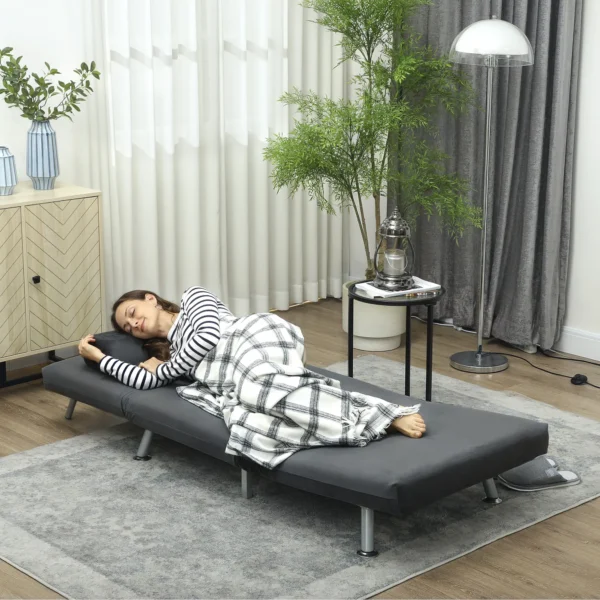 Slaapstoel, klapstoel met bedfunctie, rugkussen, opvouwbare relaxstoel in fluweel look, verstelbare rugleuning, tot 150 kg belastbaar, voor woonkamer, donkergrijs 5