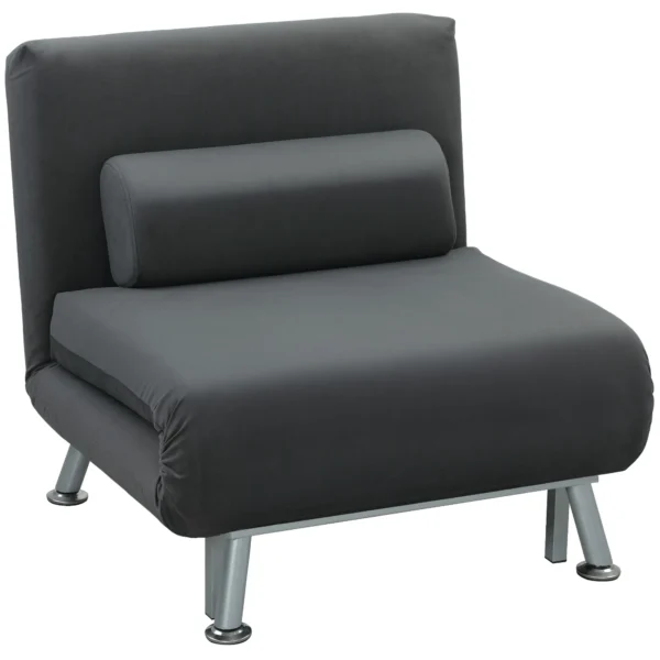 Slaapstoel, klapstoel met bedfunctie, rugkussen, opvouwbare relaxstoel in fluweel look, verstelbare rugleuning, tot 150 kg belastbaar, voor woonkamer, donkergrijs 7