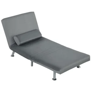 Slaapstoel, klapstoel met bedfunctie, rugkussen, opvouwbare relaxstoel in fluweel look, verstelbare rugleuning, tot 150 kg belastbaar, voor woonkamer, grijs 1