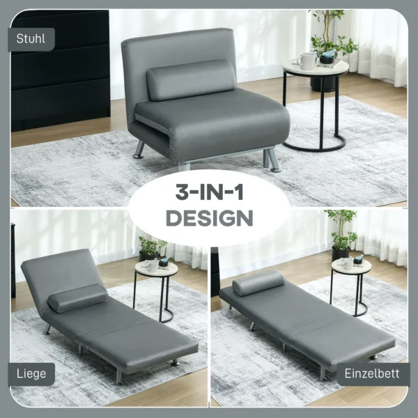 Slaapstoel, klapstoel met bedfunctie, rugkussen, opvouwbare relaxstoel in fluweel look, verstelbare rugleuning, tot 150 kg belastbaar, voor woonkamer, grijs 5
