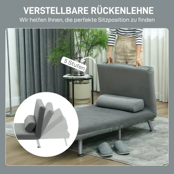 Slaapstoel, klapstoel met bedfunctie, rugkussen, opvouwbare relaxstoel in fluweel look, verstelbare rugleuning, tot 150 kg belastbaar, voor woonkamer, grijs 6