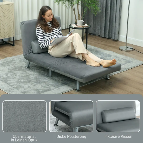 Slaapstoel, klapstoel met bedfunctie, rugkussen, opvouwbare relaxstoel in fluweel look, verstelbare rugleuning, tot 150 kg belastbaar, voor woonkamer, grijs 7