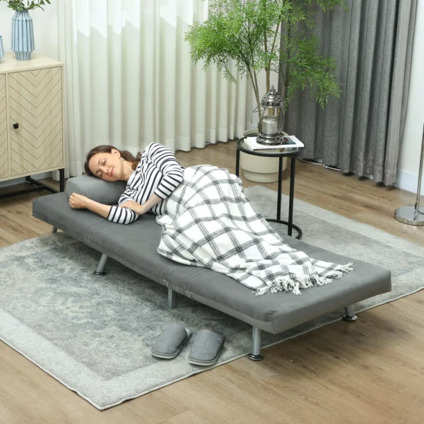 Slaapstoel, klapstoel met bedfunctie, rugkussen, opvouwbare relaxstoel in fluweel look, verstelbare rugleuning, tot 150 kg belastbaar, voor woonkamer, grijs 9