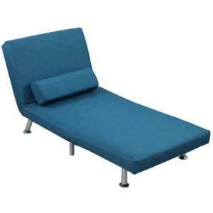 Slaapstoel, klapstoel met bedfunctie, rugkussen, opvouwbare relaxstoel in linnenlook, verstelbare rugleuning, tot 150 kg belastbaar, voor woonkamer, blauw 1