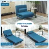 Slaapstoel, klapstoel met bedfunctie, rugkussen, opvouwbare relaxstoel in linnenlook, verstelbare rugleuning, tot 150 kg belastbaar, voor woonkamer, blauw 5