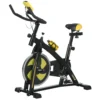 Sportnow hometrainer met verstelbare zit en weerstand, fitnessfiets met lcd display, hartslagsensor, indoor cycling bike, staal, geel 1