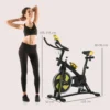 Sportnow hometrainer met verstelbare zit en weerstand, fitnessfiets met lcd display, hartslagsensor, indoor cycling bike, staal, geel 4