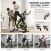 Sportnow hometrainer met verstelbare zit en weerstand, fitnessfiets met lcd display, hartslagsensor, indoor cycling bike, staal, geel 7