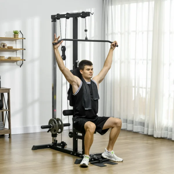 Sportnow krachtstation voor thuis multifunctioneel fitnessstation met lat pull bar kabelsysteem, tot 50 kg gewichten fitnessapparatuur voor thuisgym krachttraining 2