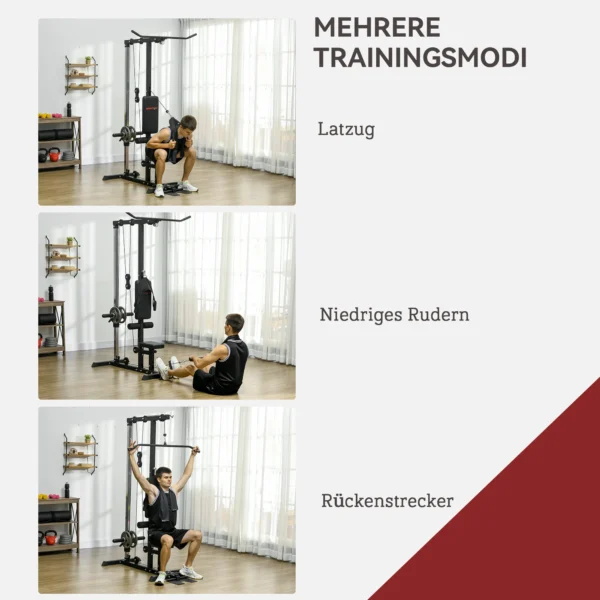Sportnow krachtstation voor thuis multifunctioneel fitnessstation met lat pull bar kabelsysteem, tot 50 kg gewichten fitnessapparatuur voor thuisgym krachttraining 5