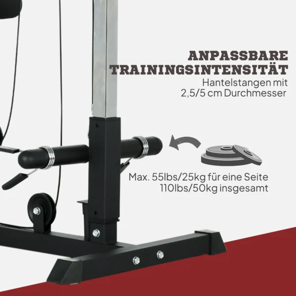 Sportnow krachtstation voor thuis multifunctioneel fitnessstation met lat pull bar kabelsysteem, tot 50 kg gewichten fitnessapparatuur voor thuisgym krachttraining 6