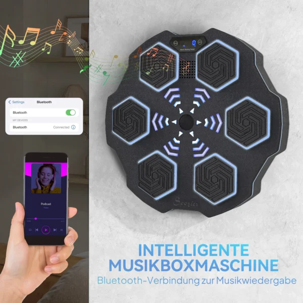 Sportnow muziek boks machine, elektronische bluetooth boksmachine met muziek, 9 snelheden 3 modi, wandgemonteerd slim boksdoel met led verlichting, voor volwassenen, thuisoefeningen, zwart 6