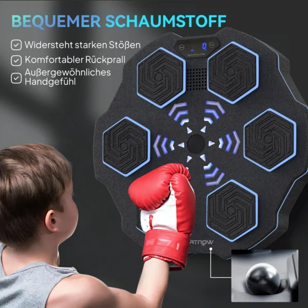 Sportnow muziek boks machine, elektronische bluetooth boksmachine met muziek, 9 snelheden 3 modi, wandgemonteerd slim boksdoel met led verlichting, voor volwassenen, thuisoefeningen, zwart 9