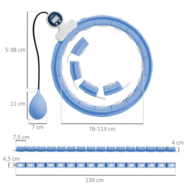 Sportnow slimme hula hoop reifen voor volwassenen met gewicht bal teller 16 knopen (76 113cm) verstelbare fitness stille afslank apparatuur infinity hula hoop voor gewichtsverlies, fitness lichtblauw 4