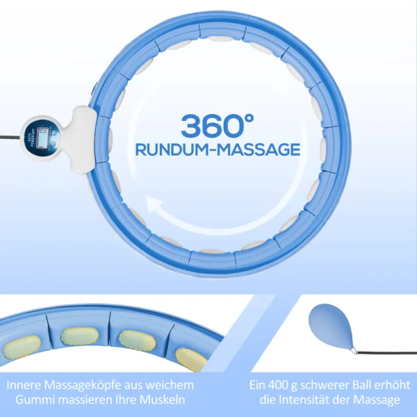 Sportnow slimme hula hoop reifen voor volwassenen met gewicht bal teller 16 knopen (76 113cm) verstelbare fitness stille afslank apparatuur infinity hula hoop voor gewichtsverlies, fitness lichtblauw 5