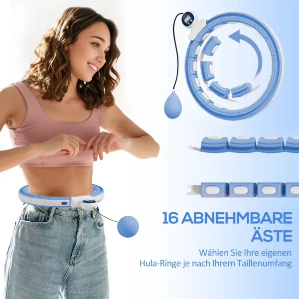 Sportnow slimme hula hoop reifen voor volwassenen met gewicht bal teller 16 knopen (76 113cm) verstelbare fitness stille afslank apparatuur infinity hula hoop voor gewichtsverlies, fitness lichtblauw 6