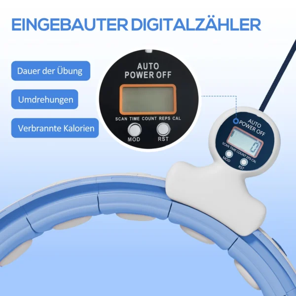 Sportnow slimme hula hoop reifen voor volwassenen met gewicht bal teller 16 knopen (76 113cm) verstelbare fitness stille afslank apparatuur infinity hula hoop voor gewichtsverlies, fitness lichtblauw 7