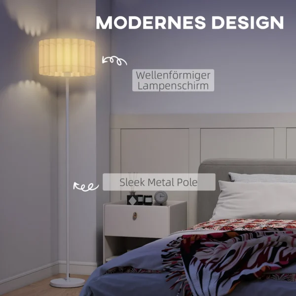 Staande lamp, staande lamp met e27 fitting, met golfvormige lampenkap staande lamp met voetschakelaar voor woonkamer, slaapkamer, exclusief lichtbron, wit 5