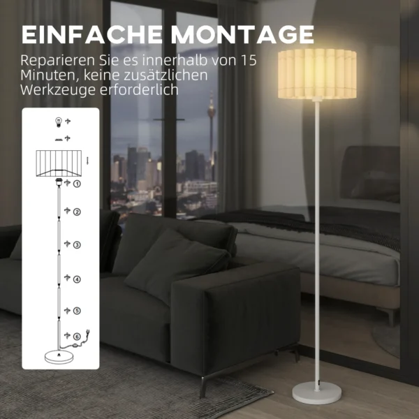Staande lamp, staande lamp met e27 fitting, met golfvormige lampenkap staande lamp met voetschakelaar voor woonkamer, slaapkamer, exclusief lichtbron, wit 8