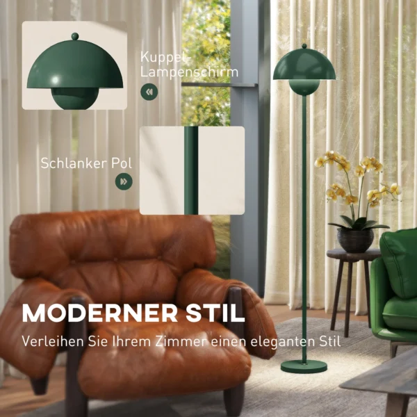 Staande lamp woonkamer staande lamp met ronde kap, reflecterend licht, voetschakelaar, staande lamp met stalen standaard, e27 fitting voor slaapkamer, kantoor groen 5