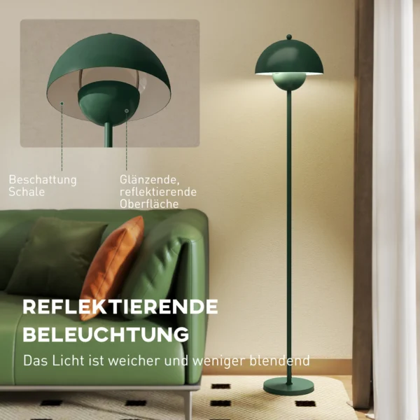 Staande lamp woonkamer staande lamp met ronde kap, reflecterend licht, voetschakelaar, staande lamp met stalen standaard, e27 fitting voor slaapkamer, kantoor groen 6