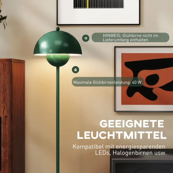 Staande lamp woonkamer staande lamp met ronde kap, reflecterend licht, voetschakelaar, staande lamp met stalen standaard, e27 fitting voor slaapkamer, kantoor groen 8
