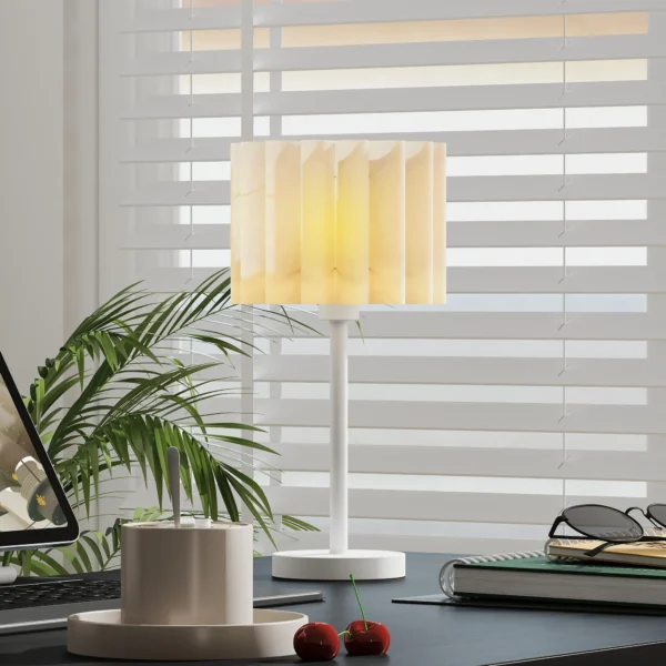 Tafellamp, tafellamp met golf lampenkap, e27 fitting, knopschakelaar, nachtkastlamp voor woonkamer, speelkamer, wit, excl. gloeilamp 2