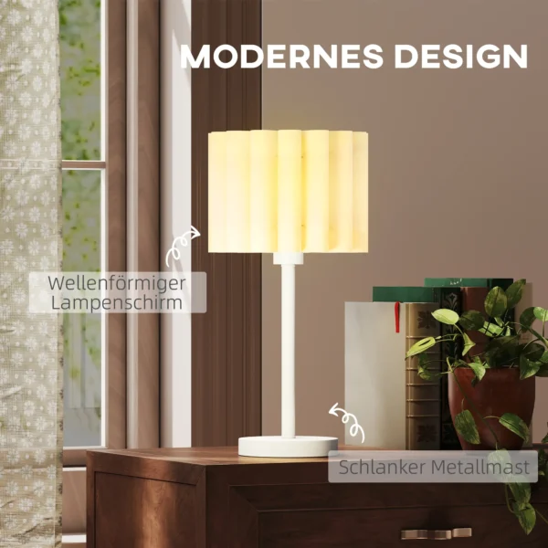 Tafellamp, tafellamp met golf lampenkap, e27 fitting, knopschakelaar, nachtkastlamp voor woonkamer, speelkamer, wit, excl. gloeilamp 5