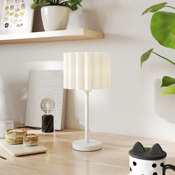 Tafellamp, tafellamp met golf lampenkap, e27 fitting, knopschakelaar, nachtkastlamp voor woonkamer, speelkamer, wit, excl. gloeilamp 7