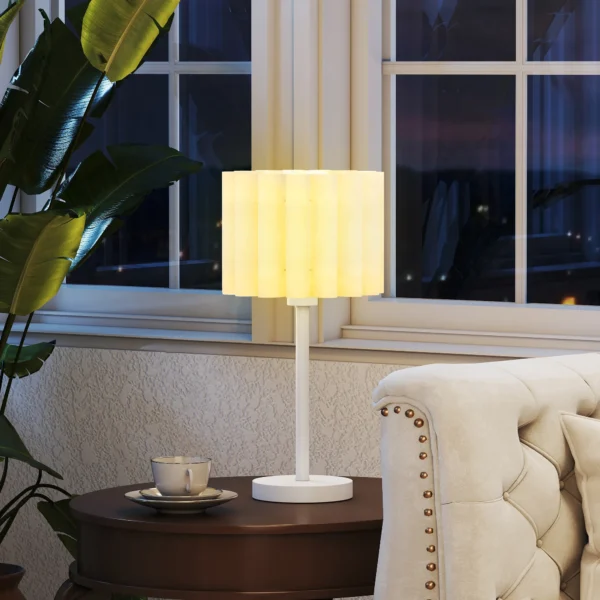 Tafellamp, tafellamp met golf lampenkap, e27 fitting, knopschakelaar, nachtkastlamp voor woonkamer, speelkamer, wit, excl. gloeilamp 8
