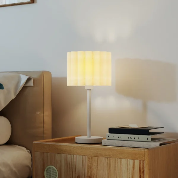 Tafellamp, tafellamp met golf lampenkap, e27 fitting, knopschakelaar, nachtkastlamp voor woonkamer, speelkamer, wit, excl. gloeilamp 9