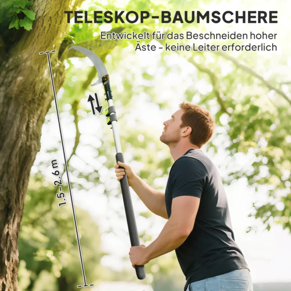Telescopische takkenschaar 1,5 2,6m met vergrendelingsmechanisme, telescopische handgreep, anti aanbaklaag mes, lichtgewicht fruitplukschaar boomzaag voor verse takken en twijgen 5
