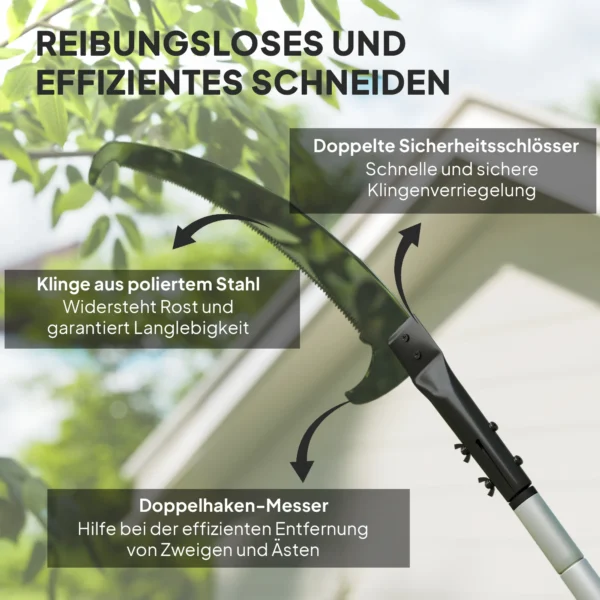 Telescopische takkenschaar 1,5 2,6m met vergrendelingsmechanisme, telescopische handgreep, anti aanbaklaag mes, lichtgewicht fruitplukschaar boomzaag voor verse takken en twijgen 6