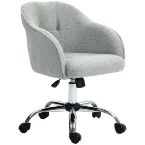 Thuiskantoor stoel, ergonomische bureaustoel draaistoel in hoogte verstelbare bureaustoel met kantelfunctie, teddyfluweel uiterlijk, make up stoel voor slaapkamer, studeerkamer, grijs 1