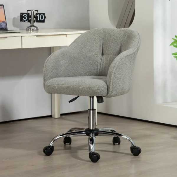 Thuiskantoor stoel, ergonomische bureaustoel draaistoel in hoogte verstelbare bureaustoel met kantelfunctie, teddyfluweel uiterlijk, make up stoel voor slaapkamer, studeerkamer, grijs 2