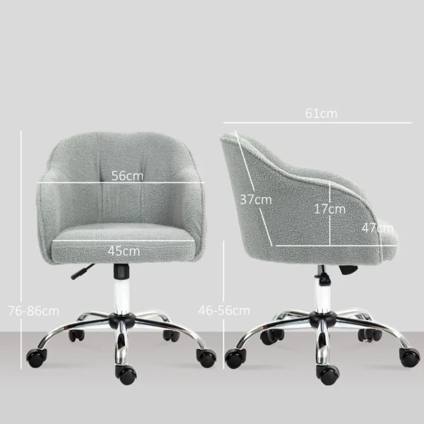 Thuiskantoor stoel, ergonomische bureaustoel draaistoel in hoogte verstelbare bureaustoel met kantelfunctie, teddyfluweel uiterlijk, make up stoel voor slaapkamer, studeerkamer, grijs 4