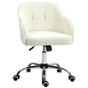 Thuiskantoor stoel, ergonomische bureaustoel draaistoel verstelbare hoogte bureaustoel met kantelfunctie, teddyfluweel look, make up stoel voor slaapkamer, studeerkamer, crèmewit 1