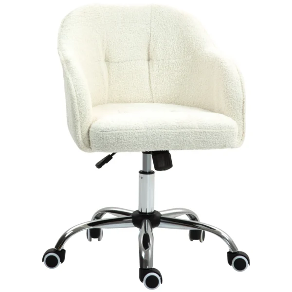 Thuiskantoor stoel, ergonomische bureaustoel draaistoel verstelbare hoogte bureaustoel met kantelfunctie, teddyfluweel look, make up stoel voor slaapkamer, studeerkamer, crèmewit 1