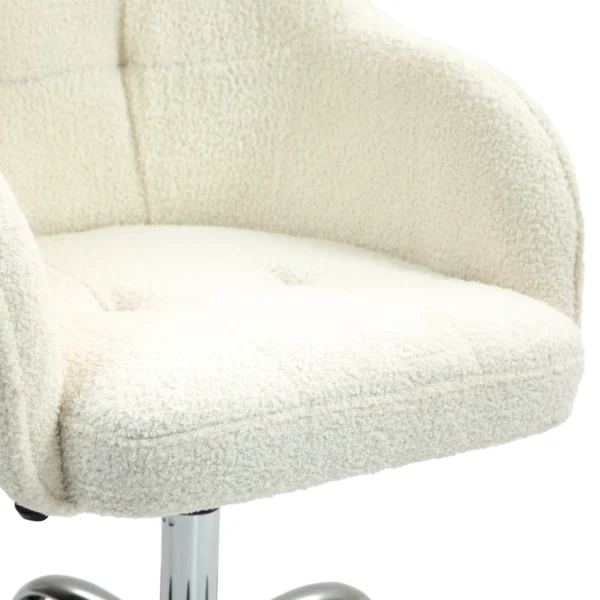 Thuiskantoor stoel, ergonomische bureaustoel draaistoel verstelbare hoogte bureaustoel met kantelfunctie, teddyfluweel look, make up stoel voor slaapkamer, studeerkamer, crèmewit 10