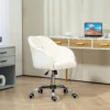 Thuiskantoor stoel, ergonomische bureaustoel draaistoel verstelbare hoogte bureaustoel met kantelfunctie, teddyfluweel look, make up stoel voor slaapkamer, studeerkamer, crèmewit 2