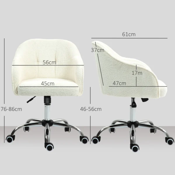 Thuiskantoor stoel, ergonomische bureaustoel draaistoel verstelbare hoogte bureaustoel met kantelfunctie, teddyfluweel look, make up stoel voor slaapkamer, studeerkamer, crèmewit 4