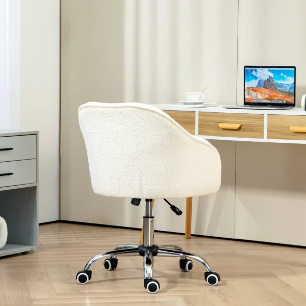 Thuiskantoor stoel, ergonomische bureaustoel draaistoel verstelbare hoogte bureaustoel met kantelfunctie, teddyfluweel look, make up stoel voor slaapkamer, studeerkamer, crèmewit 9