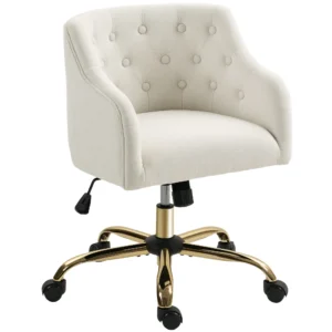 Thuiswerkstoel, draaibare bureaustoel verstelbare hoogte met kantelfunctie, linnenlook, make up stoel voor slaapkamer, studeerkamer, beige 1