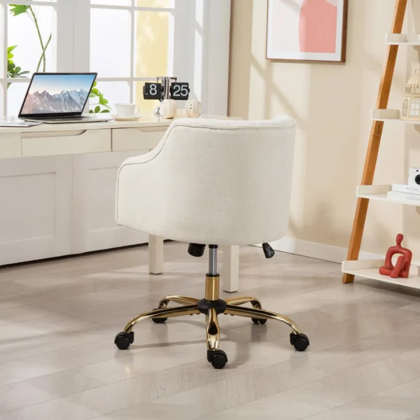 Thuiswerkstoel, draaibare bureaustoel verstelbare hoogte met kantelfunctie, linnenlook, make up stoel voor slaapkamer, studeerkamer, beige 10