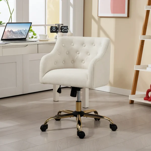 Thuiswerkstoel, draaibare bureaustoel verstelbare hoogte met kantelfunctie, linnenlook, make up stoel voor slaapkamer, studeerkamer, beige 2