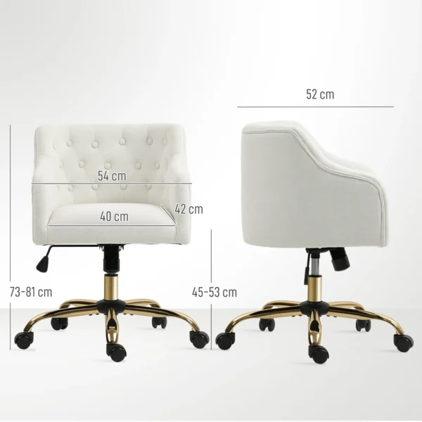 Thuiswerkstoel, draaibare bureaustoel verstelbare hoogte met kantelfunctie, linnenlook, make up stoel voor slaapkamer, studeerkamer, beige 4