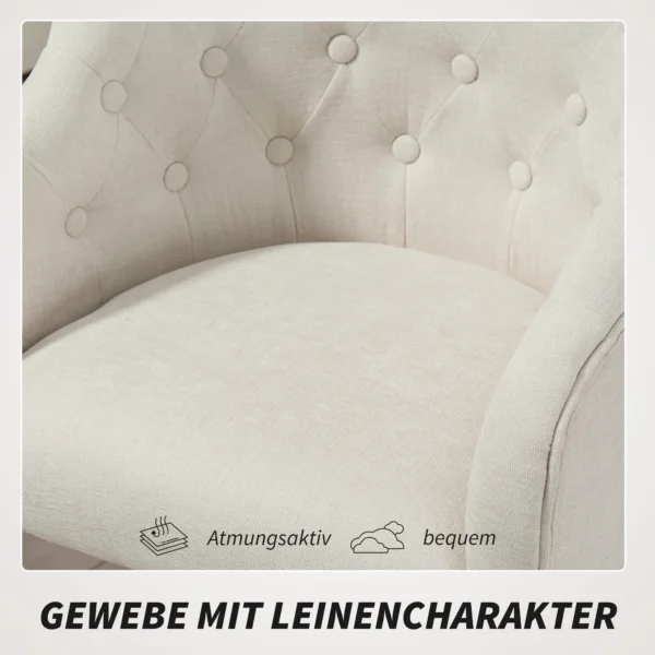Thuiswerkstoel, draaibare bureaustoel verstelbare hoogte met kantelfunctie, linnenlook, make up stoel voor slaapkamer, studeerkamer, beige 8