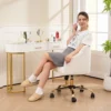Thuiswerkstoel, draaibare bureaustoel verstelbare hoogte met kantelfunctie, linnenlook, make up stoel voor slaapkamer, studeerkamer, beige 9