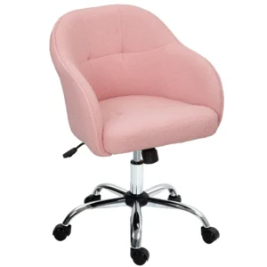 Thuiswerkstoel, ergonomische bureaustoel draaistoel verstelbare hoogte kantoorstoel met kantelfunctie, teddyfluweel uiterlijk, make up stoel voor slaapkamer, studeerkamer, roze 1